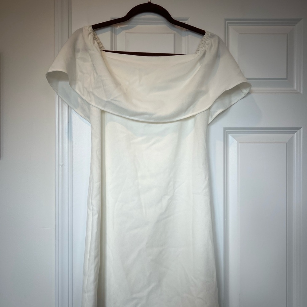 Charles Henry White One-Shoulder Draped Dress